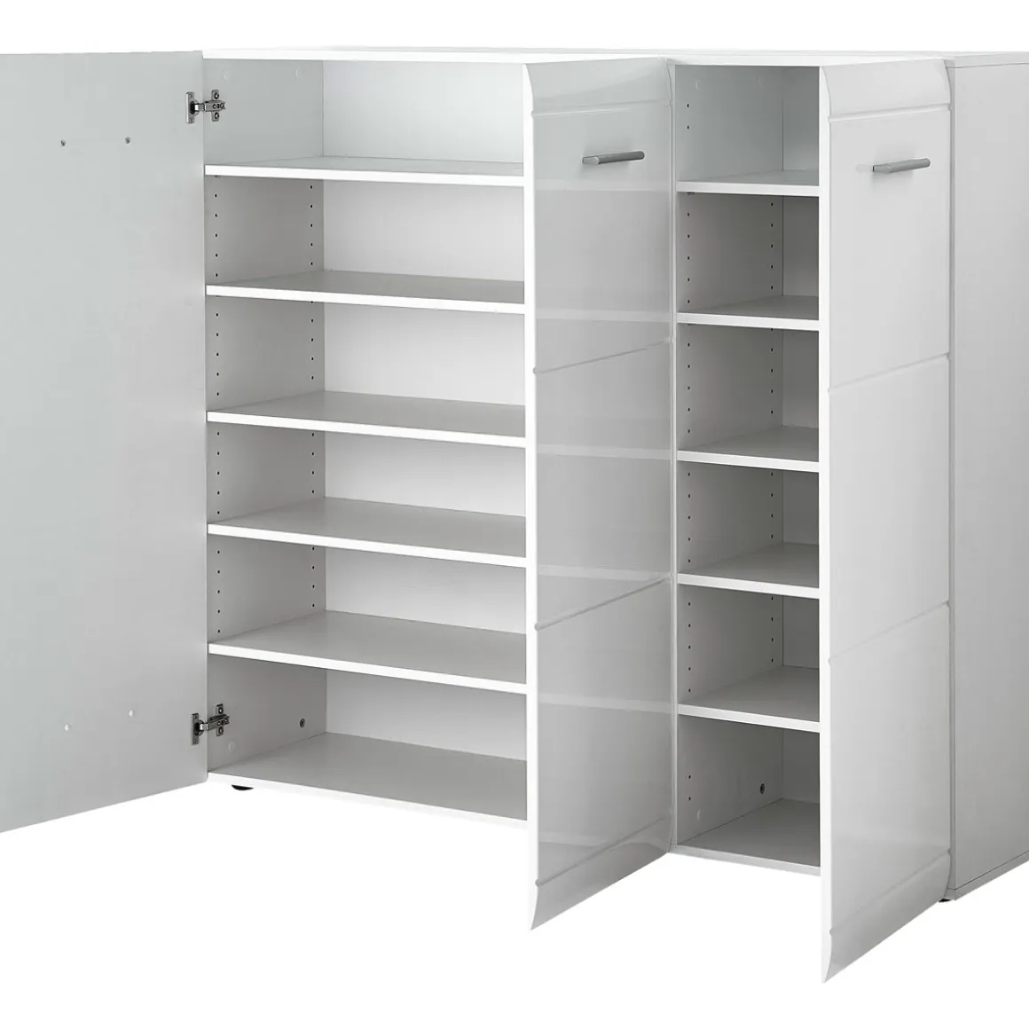 Schuhschrank Adison Fronten in Hochglanz mit Rillenfräsung 134 x 120 x 36 cm weiß