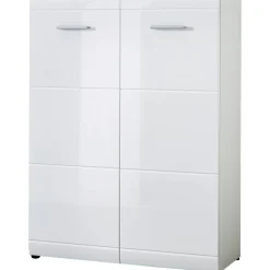 Schuhschrank Adison Fronten in Hochglanz mit Rillenfräsung 90 x 120 x 36 cm weiß