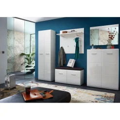 Schuhschrank Adison Fronten in Hochglanz mit Rillenfräsung 90 x 120 x 36 cm weiß