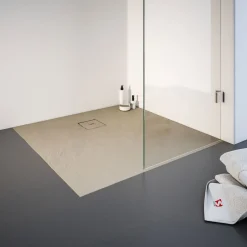 Schulte Eck-Duschwanne Mineralguss Quadrat 100xx4 x 100 cm Steinstruktur sandfarben