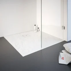 Schulte Eck-Duschwanne Mineralguss Quadrat 100xx4 x 100 cm Steinstruktur alpinweiß