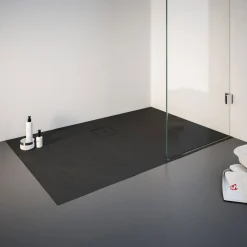 Schulte Eck-Duschwanne Rechteck Steinstruktur 140 x 4 x 90 cm anthrazit