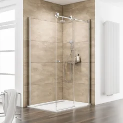 Schulte Schiebetür Master Class inkl Seitenwand 120 x 90 cm weiß Rinne chrom rechts