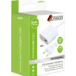 Schwaiger Ladeadapter-Verlängerung 2,5 m 230 V weiß