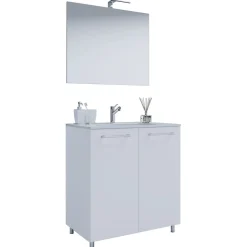 Stand-Waschplatz 80 cm 3-teilig 2 Türen mit Spiegel weiß