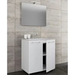 Stand-Waschplatz 80 cm 3-teilig 2 Türen mit Spiegel weiß