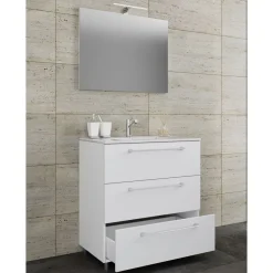 Stand-Waschplatz 80 cm 3-teilig 3 Schubfächer mit Spiegel weiß