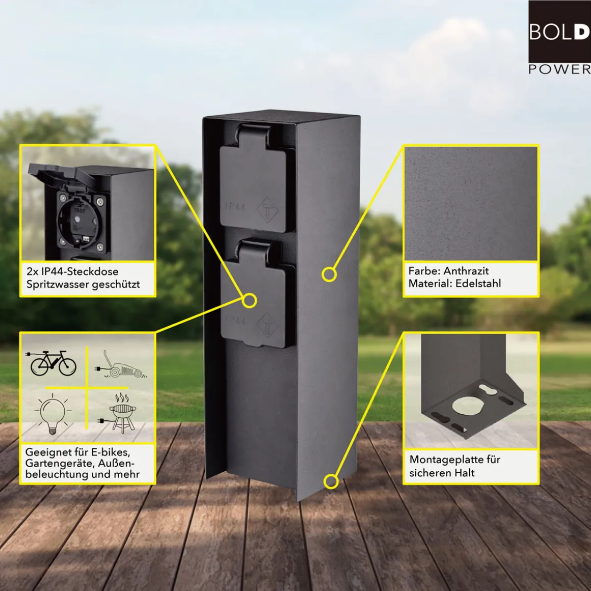 Steckdosensäule ORIO 2 fach IP44