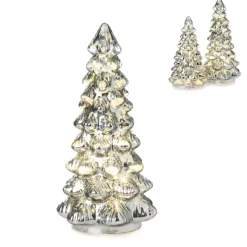 Tannenbaum mit LED & Timer 24cm Glas silber