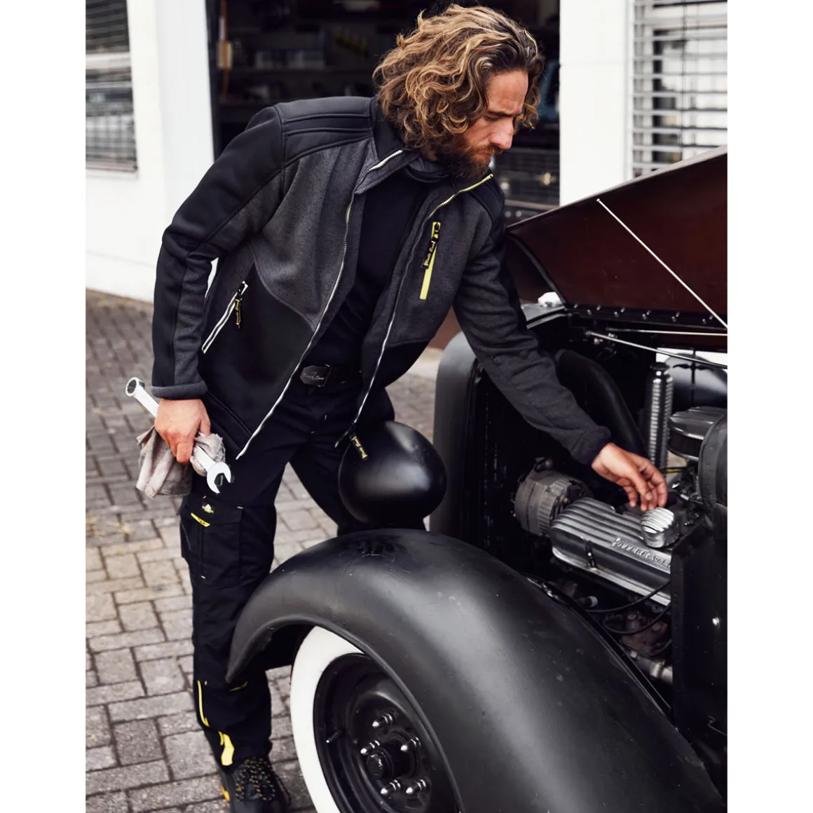 Terrax Workwear Herren-Strickfleecejacke schwarz/gelb Größe M