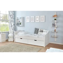 Ticaa Einzelbett Leni Kiefer weiß mit 2er Schubkästen 100 x 200 cm