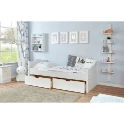 Ticaa Einzelbett Leni Kiefer weiß mit 2er Schubkästen 100 x 200 cm