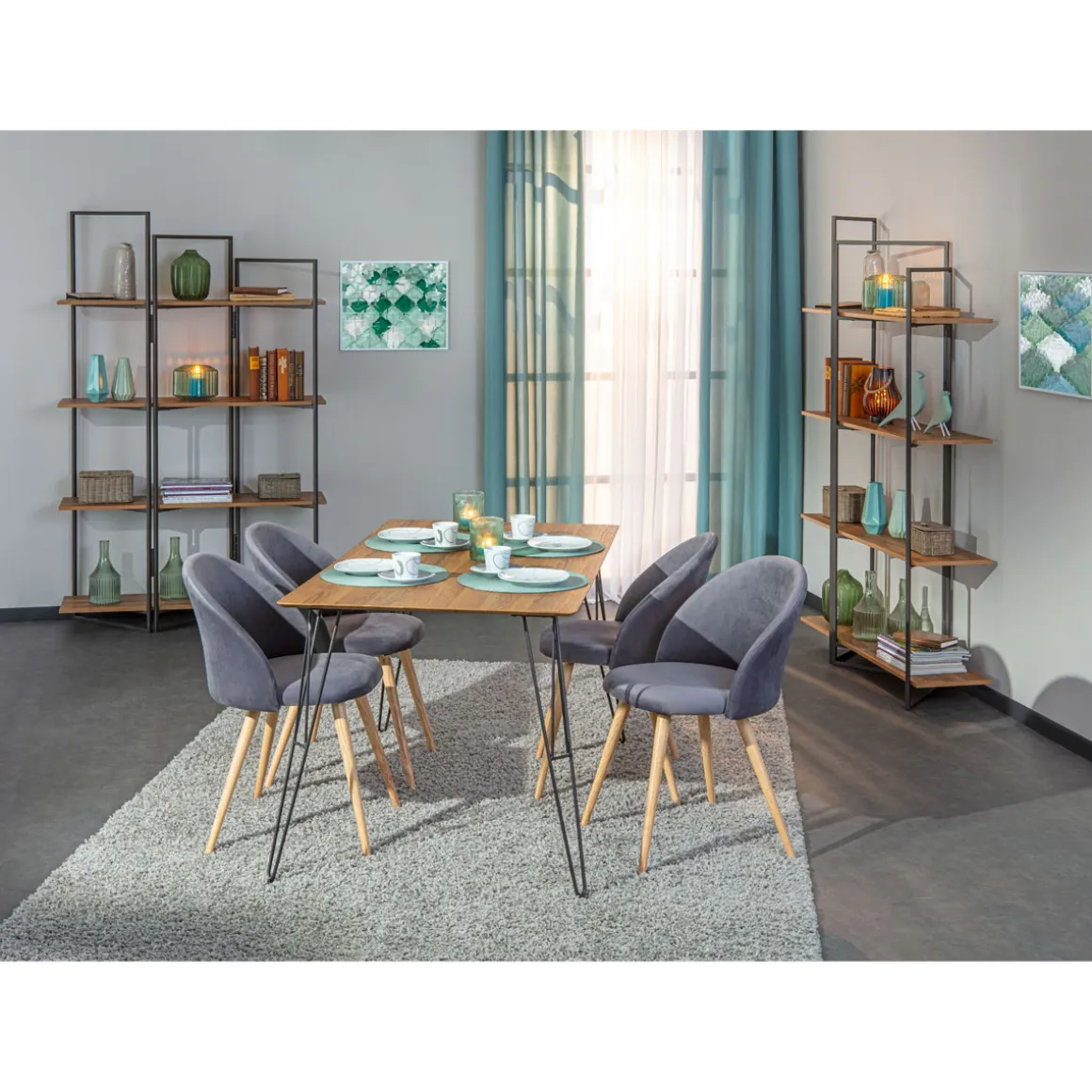 Tisch „Tacona“, Metall, Eiche Artisan