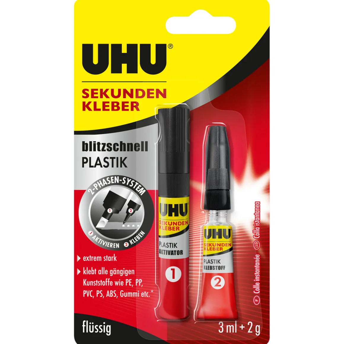 UHU Sekundenkleber Plastik 2 g und 3 ml