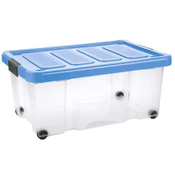 Unibox Puzzle 43 L mit Klickdeckel und Rädern transparent/hellblau