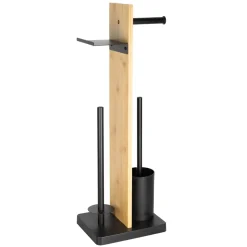 Valblue Stand- WC- Garnitur 3 in 1 Bambus/ Eisen mit Rollen-u Ersatzrollenhalter u Ablage