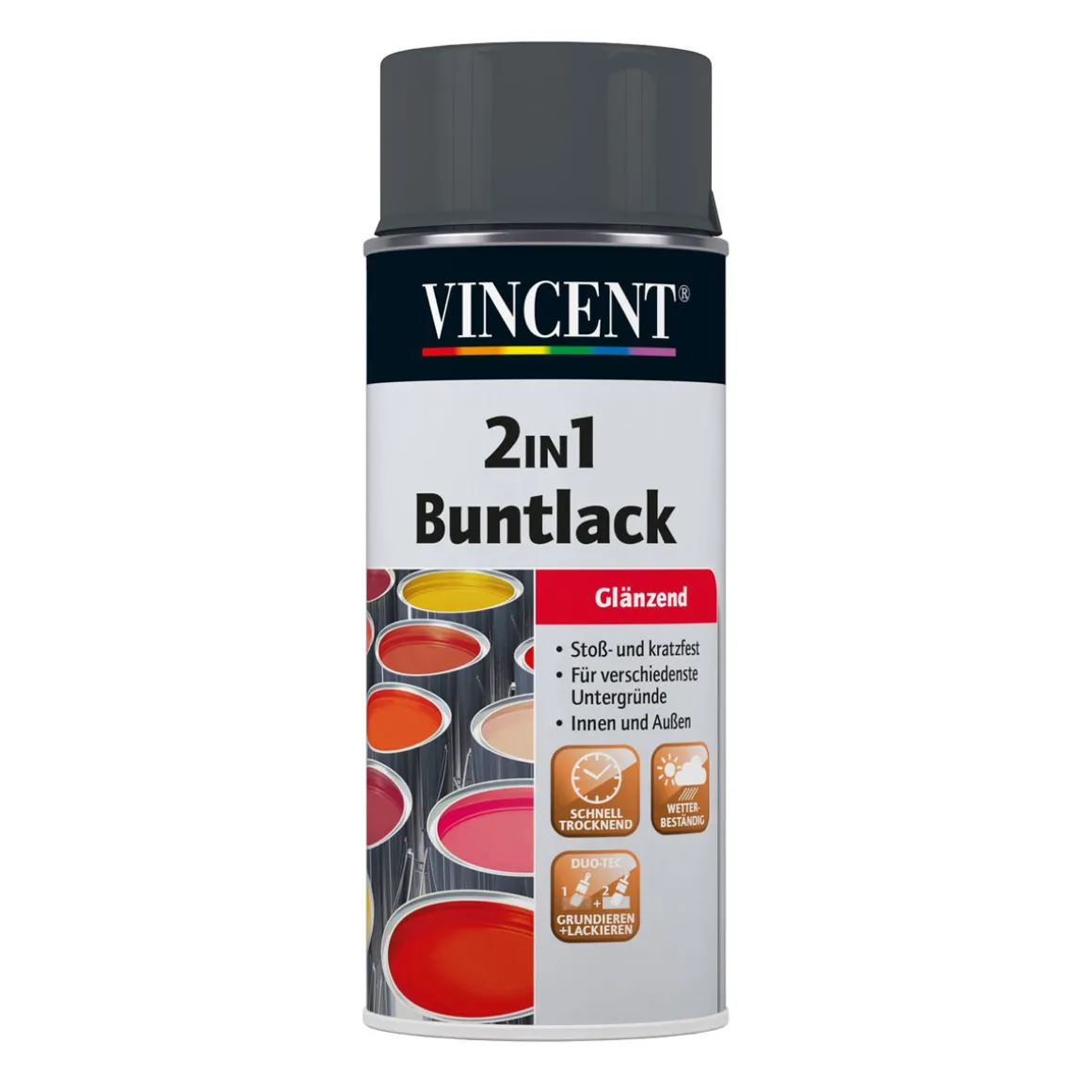 Vincent 2in1 Buntlack Spray anthrazitgrau glänzend 400 ml