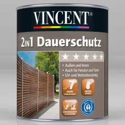 Vincent 2in1 Dauerschutz-Lasur Grau 0,375 L