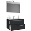 Waschplatz 80 cm 3-teilig 2 Schubfächer mit Spiegelschrank schwarz