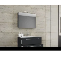 Waschplatz 80 cm 3-teilig 2 Schubfächer mit Spiegelschrank schwarz