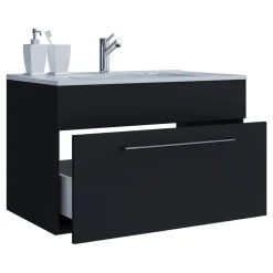 Waschplatz 80 cm 2-teilig 1 Schubfach schwarz