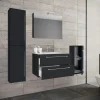Waschplatz 80 cm 5-teiliges Set 2 Schubfächer mit Spiegelschrank schwarz