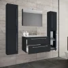 Waschplatz 80 cm 5-teiliges Set 2 Schubfächer mit Spiegelschrank schwarz