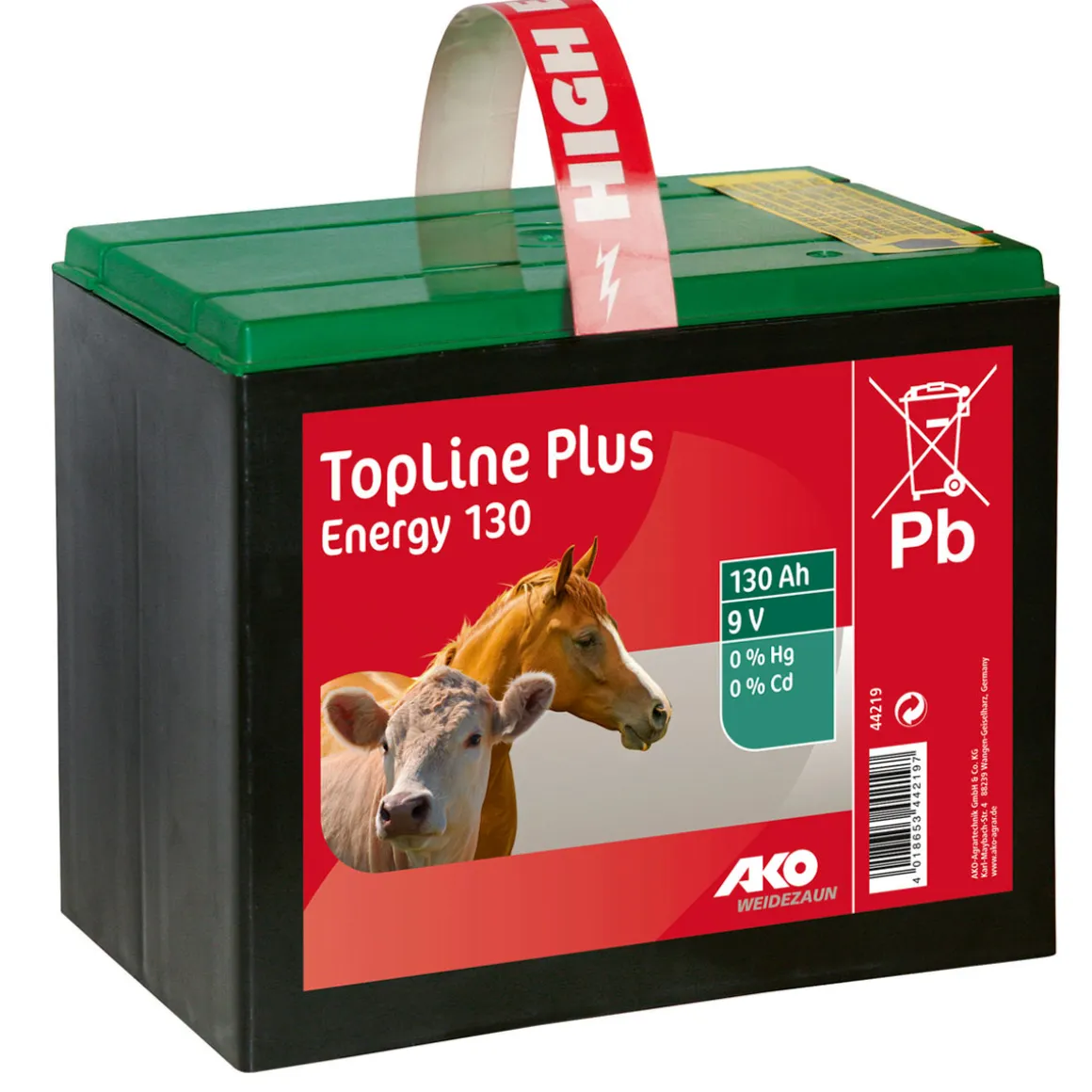 Weidezaunbatterie TopLine Plus Energy 13 x 16 x 19 cm schwarz-grün 130 Ah