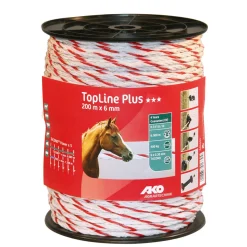 Weidezaunseil TopLine Plus 200 m Durchmesser 6 mm weiß-rot