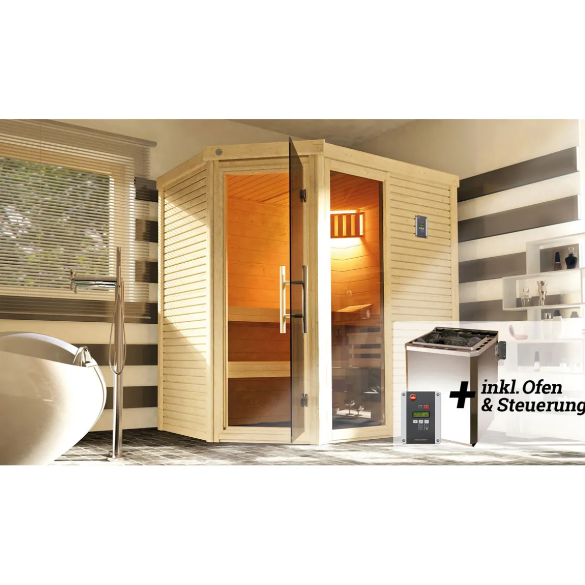 Weka Design-Saunahaus Kuopio Sparset 9,0 kW Bio S inkl analoger Steuerung