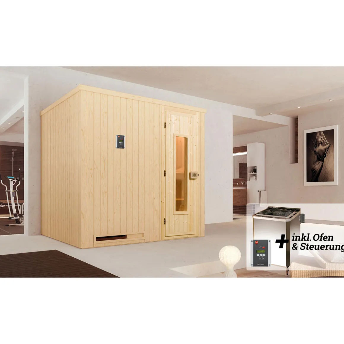 Weka Elementsauna Halmstad Größe 1 Sparset 7,5 kW Bio S Massivholztuer