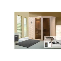 Weka Elementsauna Varberg Eck Größe 1 Sparset 7,5 kW Bio S Glastuer