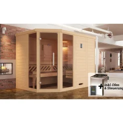 Weka Premium Massivholz-Elementsauna Kemi Eck Größe 3 Sparset 7,5 kW Bio S