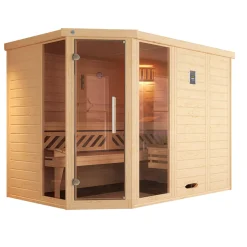 Weka Premium Massivholz-Elementsauna Kemi Eck Größe 3 Sparset 7,5 kW OS