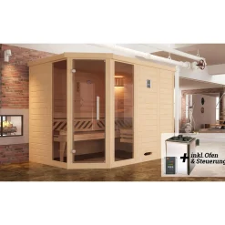 Weka Premium Massivholz-Elementsauna Kemi Eck Größe 3 Sparset 7,5 kW OS
