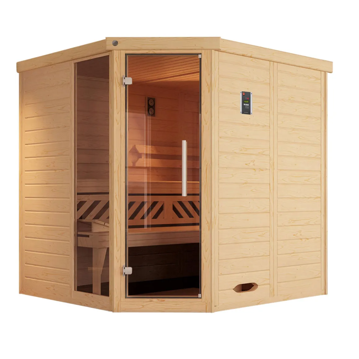 Weka Premium Massivholz-Elementsauna Kemi Eck Größe 2 Sparset 7,5 kW Bio S