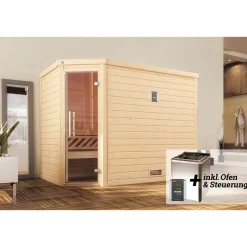 Weka Premium Massivholz-Sauna Turku Größe 3 Sparset 7,5 kW Bio S Massivholztuer