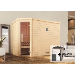 Weka Premium Massivholz-Sauna Turku Größe 3 Sparset 7,5 kW OS Massivholztuer