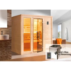 Weka Premium Massivholz-Sauna Bergen Größe 2 Sparset 7,5 kW Bio S Glastuer