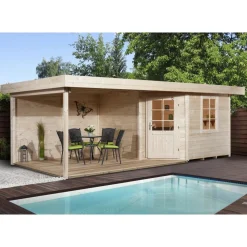 Weka Designhaus 213 B mit Anbau 300 cm 5-Eck braun