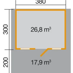Weka Gartenhaus 135 A Größe 1/2 mit Vordach 460 x 510 x 262 cm