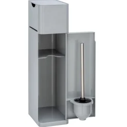 Wenko 6 in 1 Stand WC-Garnitur Imon Grau matt integrierter Toilettenpapierhalter WC-Bürstenhalter Ersatzrollenhalter Stauraumfächer und Ablage