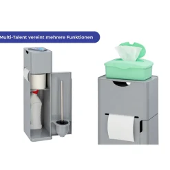 Wenko 6 in 1 Stand WC-Garnitur Imon Grau matt integrierter Toilettenpapierhalter WC-Bürstenhalter Ersatzrollenhalter Stauraumfächer und Ablage