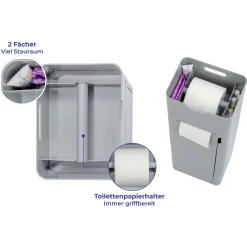 Wenko 6 in 1 Stand WC-Garnitur Imon Grau matt integrierter Toilettenpapierhalter WC-Bürstenhalter Ersatzrollenhalter Stauraumfächer und Ablage