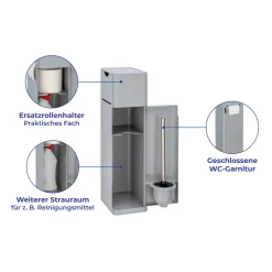 Wenko 6 in 1 Stand WC-Garnitur Imon Grau matt integrierter Toilettenpapierhalter WC-Bürstenhalter Ersatzrollenhalter Stauraumfächer und Ablage