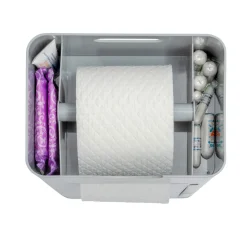 Wenko 6 in 1 Stand WC-Garnitur Imon Grau matt integrierter Toilettenpapierhalter WC-Bürstenhalter Ersatzrollenhalter Stauraumfächer und Ablage