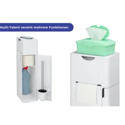 Wenko 6 in 1 Stand WC-Garnitur Imon Weiß matt integrierter Toilettenpapierhalter WC-Bürstenhalter Ersatzrollenhalter Stauraumfächer und Ablage