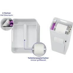 Wenko 6 in 1 Stand WC-Garnitur Imon Weiß matt integrierter Toilettenpapierhalter WC-Bürstenhalter Ersatzrollenhalter Stauraumfächer und Ablage