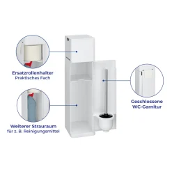 Wenko 6 in 1 Stand WC-Garnitur Imon Weiß matt integrierter Toilettenpapierhalter WC-Bürstenhalter Ersatzrollenhalter Stauraumfächer und Ablage