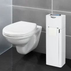 Wenko 6 in 1 Stand WC-Garnitur Imon Weiß matt integrierter Toilettenpapierhalter WC-Bürstenhalter Ersatzrollenhalter Stauraumfächer und Ablage